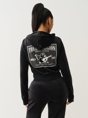 True Religion Velour Crystl Srs Shrunken Zip Jet Black-True Religion