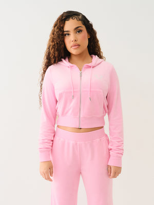 True Religion Velour Crystl Srs Shrunken Zip Prism Pink-True Religion