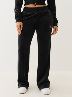 True Religion Velour Crystl Hs Straight Leg Jet Black-True Religion
