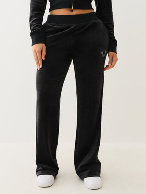 True Religion Velour Crystl Hs Straight Leg Jet Black-True Religion