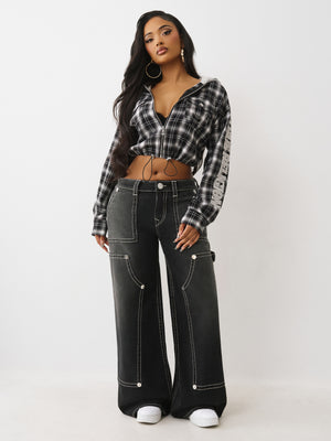 True Religion Hoodie Applique Shrunken Plaid Black / White Plaid