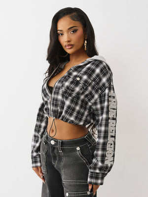 True Religion Hoodie Applique Shrunken Plaid Black / White Plaid