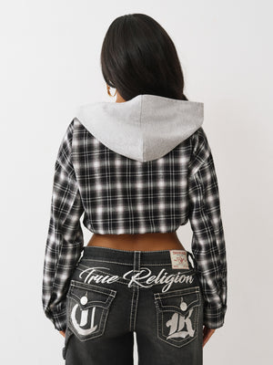 True Religion Hoodie Applique Shrunken Plaid Black / White Plaid