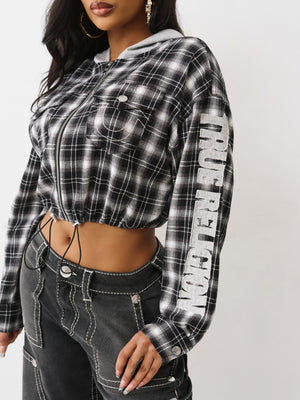 True Religion Hoodie Applique Shrunken Plaid Black / White Plaid