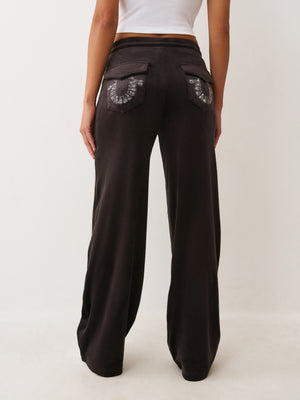 True Religion Sweatpants Crystal Velour Jet Black