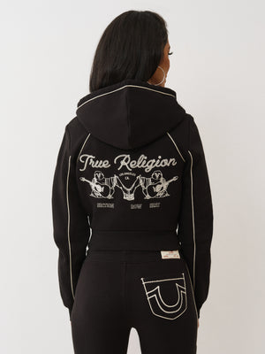 True Religion Hoodie Rope Stitch Shrunken Black