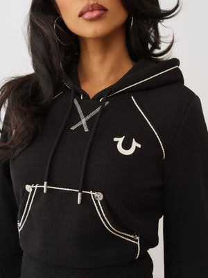 True Religion Hoodie Rope Stitch Shrunken Black