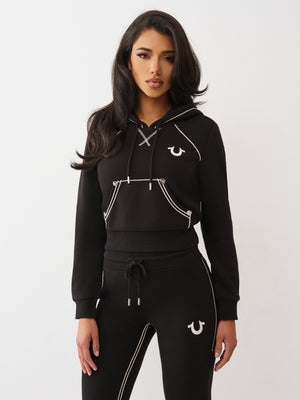 True Religion Hoodie Rope Stitch Shrunken Black