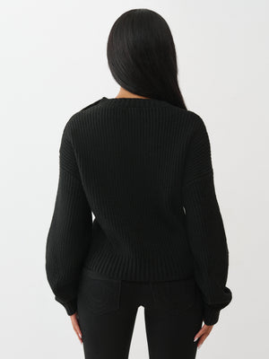 True Religion Sweater Logo Off Shoulder Jet Black