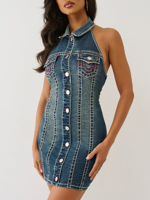 True Religion Denim Dress Halter Super T Twilight Spark