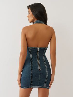 True Religion Denim Dress Halter Super T Twilight Spark