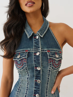 True Religion Denim Dress Halter Super T Twilight Spark