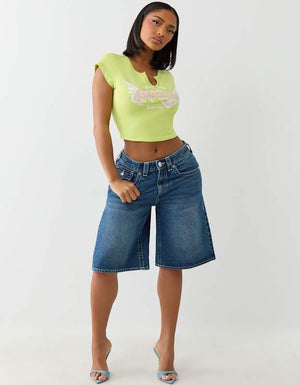 True Religion Crystal Wing V Notch Tee Daiquiri Green