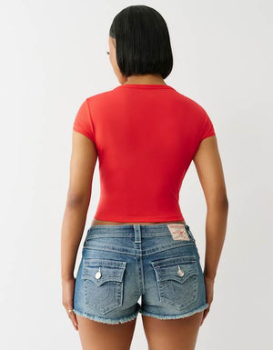 True Religion Crystal Wing V Notch Tee Flame Scarlet