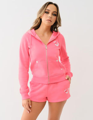 True Religion I Love Tr Classic Zip Hoodie Sunkist Coral