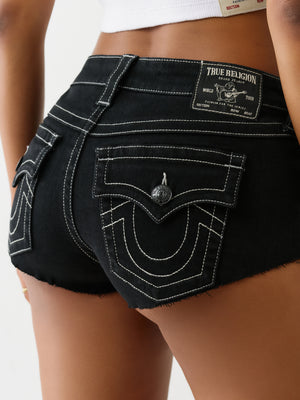 True Religion Spicy Mid Rise Short Flap 2Sb Black Rinse-True Religion