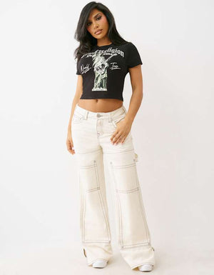 True Religion Bobbi Baggy Carpenter Big T Winter White