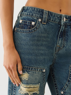 True Religion Jeans Carpenter Bobbi Baggy Globe Trek W/ Destroy