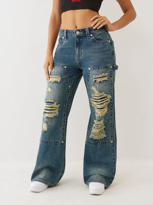 True Religion Jeans Carpenter Bobbi Baggy Globe Trek W/ Destroy