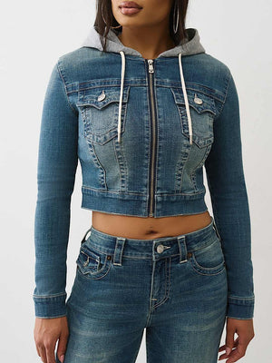 True Religion Jacket Shurnken Denim Hoodie Honey Crisp