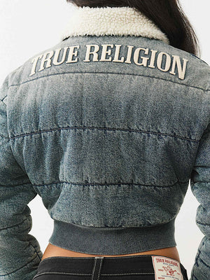 TRUE RELIGION JACKET DENIM PUFFER MEDIUM WASH