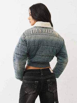 TRUE RELIGION JACKET DENIM PUFFER MEDIUM WASH