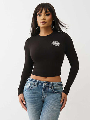 True Religion T-Shirt Glitter Puff Heritage Baby Black