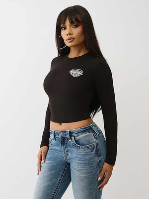 True Religion T-Shirt Glitter Puff Heritage Baby Black