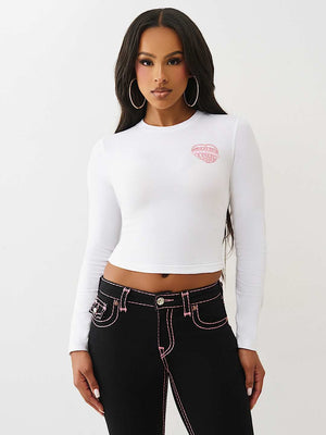 True Religion T-Shirt Glitter Puff Heritage Baby Optic White