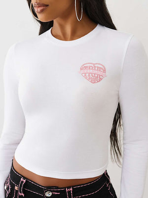 True Religion T-Shirt Glitter Puff Heritage Baby Optic White