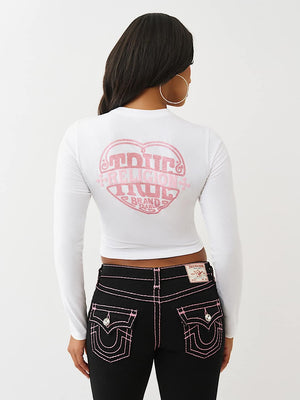 True Religion T-Shirt Glitter Puff Heritage Baby Optic White