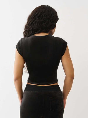 True Religion T-Shirt Crystal Tr Velour Ss Baby Black