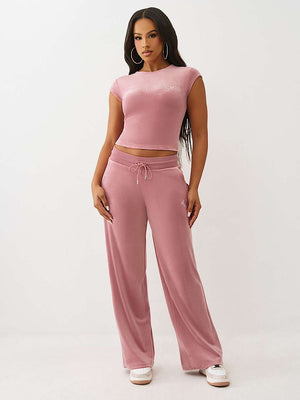 True Religion T-Shirt Crystal Tr Velour Ss Baby Nostalgia Rose