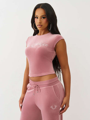 True Religion T-Shirt Crystal Tr Velour Ss Baby Nostalgia Rose