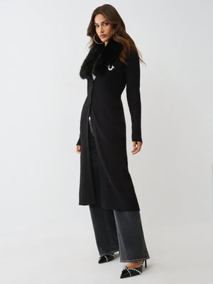 True Religion Faux Fur Duster Cardigan Jet Black