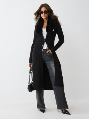 True Religion Faux Fur Duster Cardigan Jet Black