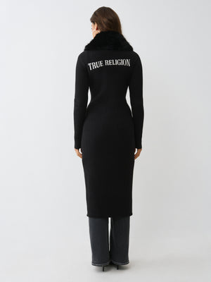 True Religion Faux Fur Duster Cardigan Jet Black