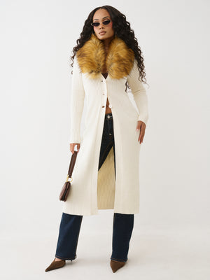 True Religion Faux Fur Duster Cardigan Winter White