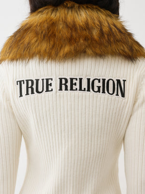 True Religion Faux Fur Duster Cardigan Winter White