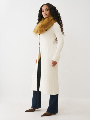 True Religion Faux Fur Duster Cardigan Winter White