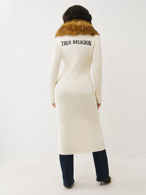 True Religion Faux Fur Duster Cardigan Winter White