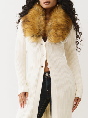True Religion Faux Fur Duster Cardigan Winter White