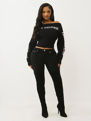 True Religion Sweater Off Shoulder Shrunken Black