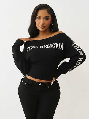 True Religion Sweater Off Shoulder Shrunken Black