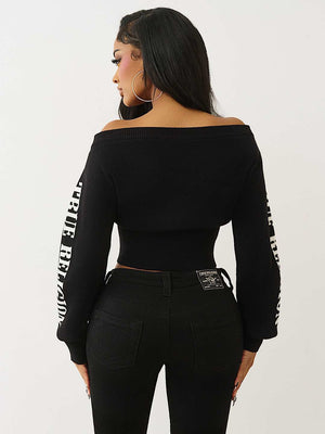 True Religion Sweater Off Shoulder Shrunken Black