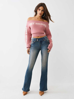True Religion Sweater Off Shoulder Shrunken Nostalgia Rose