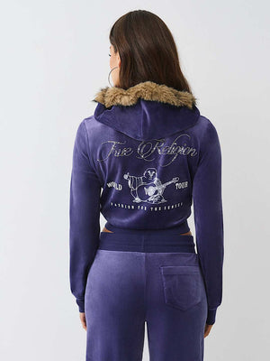 True Religion Hoodie Crystal Velour Shrunken Astral Aura