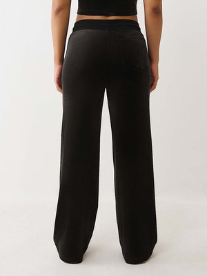 True Religion Sweatpants Crystal Hs Velour Straight Leg Jet Black