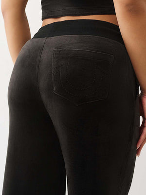 True Religion Sweatpants Crystal Hs Velour Straight Leg Jet Black