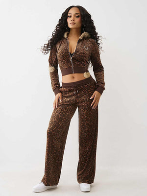 TRUE RELIGION SWEATPANTS CRYSTAL HS VELOUR STRAIGHT LEG LEOPARD